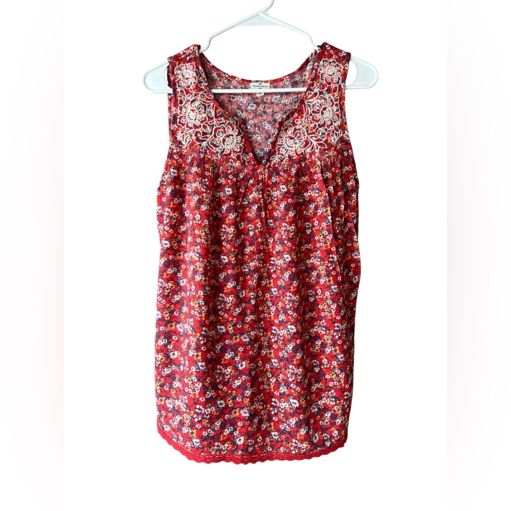 Mason & Belle Women's Floral Top Sleeveless With Embroidered Flowers Size Medium